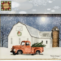 Rustic Lath Framed Wintry Weather Red Truck