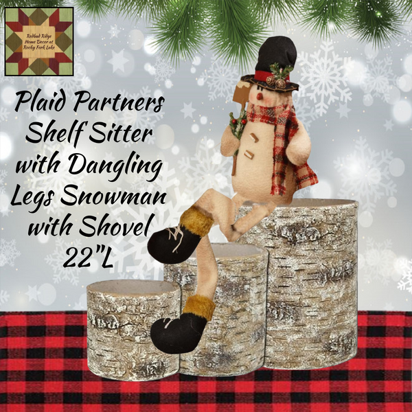 Christmas Snowman Plaid Partners Shelf Sitters w/Dangling Legs
