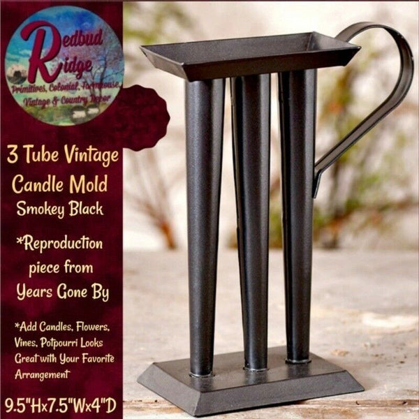 Vintage Style Reproduction 3 Tube Candle Mold Smokey Black