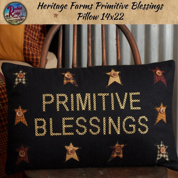 Heritage Farms Primitive Blessings Pillow with Stars 14x22