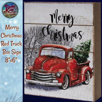 Primitive Folk Art MERRY CHRISTMAS Red Truck Box Sign Holiday