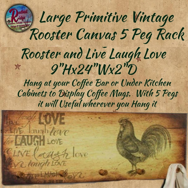 Primitive Rooster Artwork w/5 Peg Canvas ~ 50% Savings