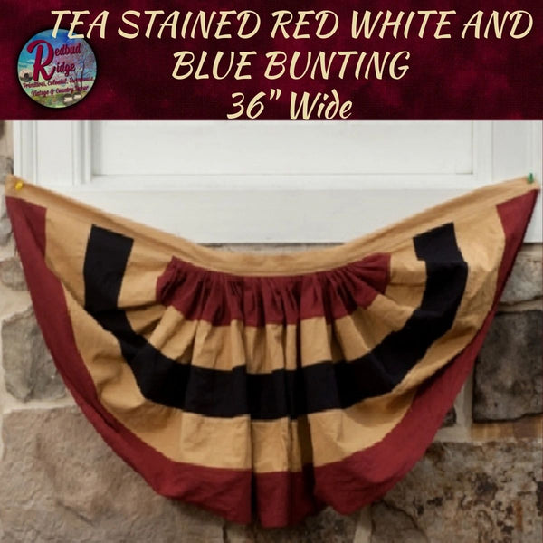 Tea Stained Red, White & Blue Bunting Flag 36"W x 16"H