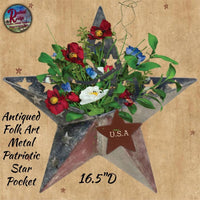 Americana Antiqued Metal Star with Pocket 16.5"D