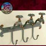 Primitive Rustic Country Farmhouse Faucet Spigot Iron Towel & More 3 Hooks