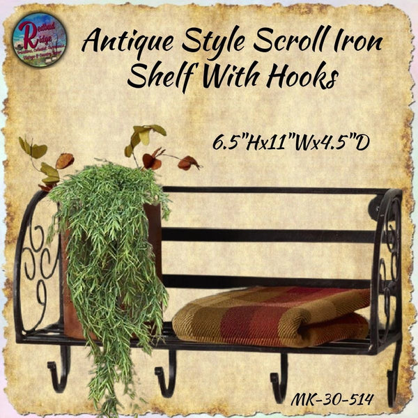 Scroll Iron Shelf with Hooks Floating  50% Savings