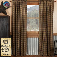 Black Check Scalloped Curtains 84"x40"