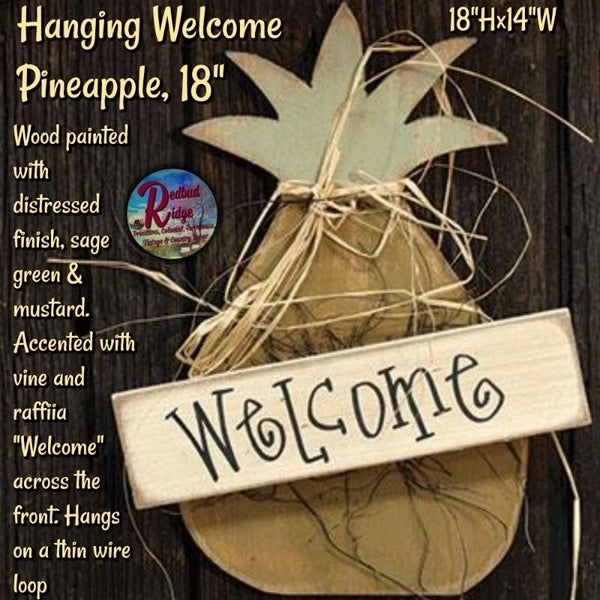 Primitive Colonial Country Folk Art 18" Hanging WELCOME Pineapple Wall Plaque