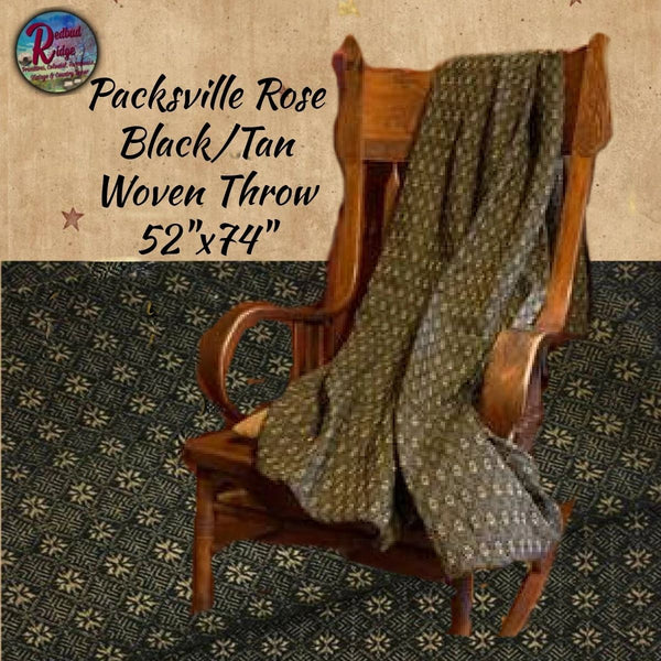*Packsville Rose Black/Tan Woven Throw Blanket 52"x74"