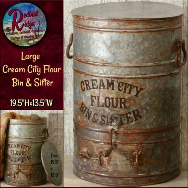 Vintage Large Rustic Metal Cream City Flour Bin & Sifter Storage – Redbud  Ridge Home Decor