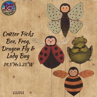 Critter Picks Set of 2 Bee, Dragon Fly, Frog or Lady Bug