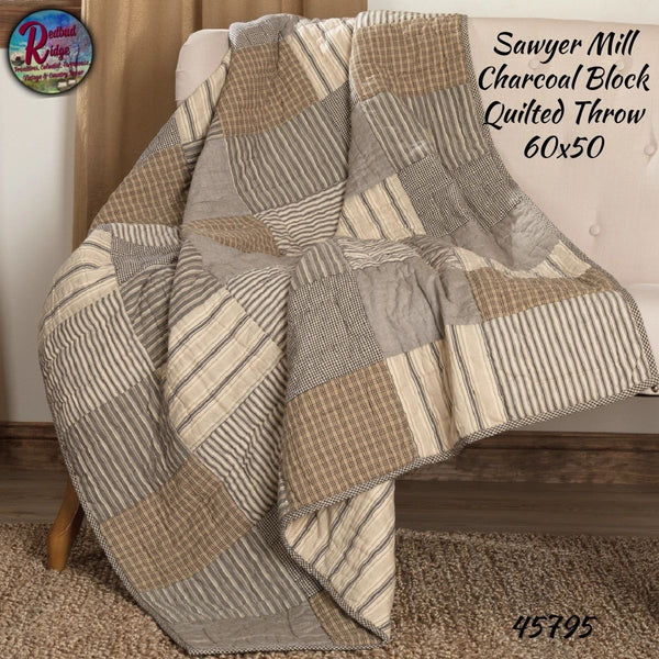 Sawyer Mill Charcoal Block Quilted Throw 60x50