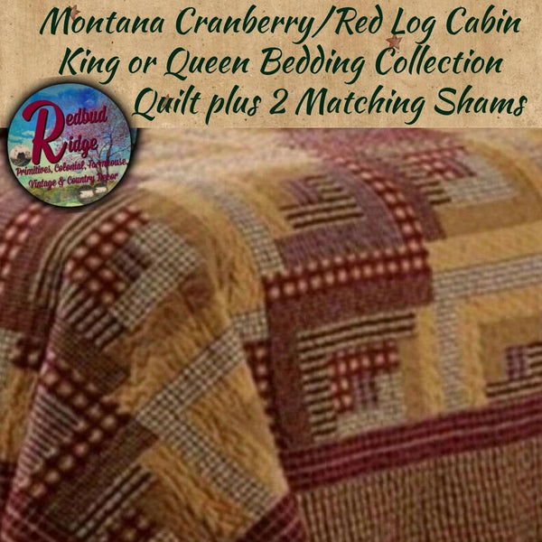 MONTANA RED LOG CABIN King or Queen 3 pc Bedding Collection
