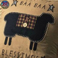 Primitive Folk Art Baa Baa Blessings Sheep Pillow 18"