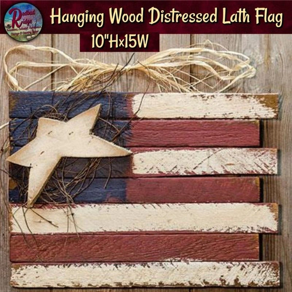 Primitive Distressed Folk Art Hanging Wood Americana Flag Sign