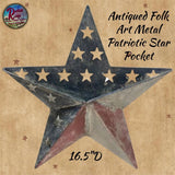 Americana Antiqued Metal Star with Pocket 16.5"D