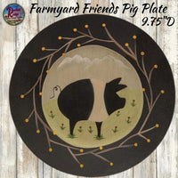 Farmyard Friends Folk Art Sheep Pig or Cow Wooden Plate Country Primitive 9.75 Inch