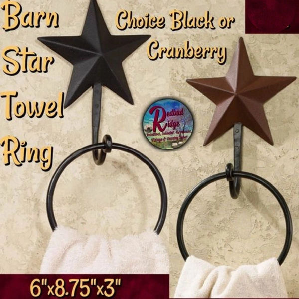 Barn Star Towel Ring Black or Cranberry