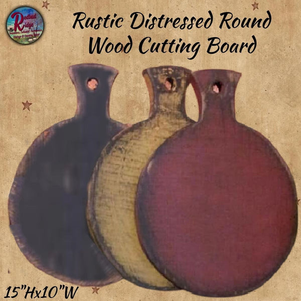 Round Wood Cutting Board with Handle 15"H Cranberry, Black or Mustard