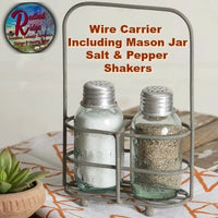 Farmhouse Vintage Style Wire Caddy INCLUDING Mason Jar Salt & Pepper Shakers
