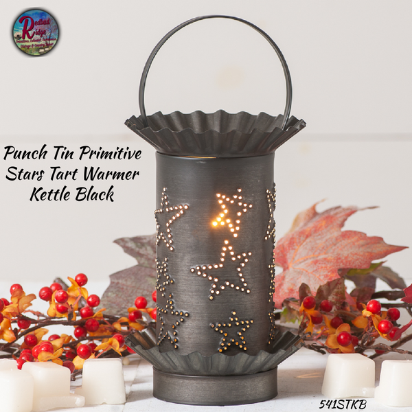 Punch Tin Primitive Stars Tart Warmer Kettle Black