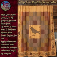 NEW Primitive Heritage Farms Applique CROW & STAR Shower Curtain