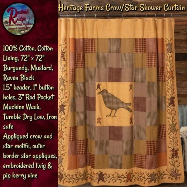 Primitive Heritage Farms Applique CROW & STAR Shower Curtain