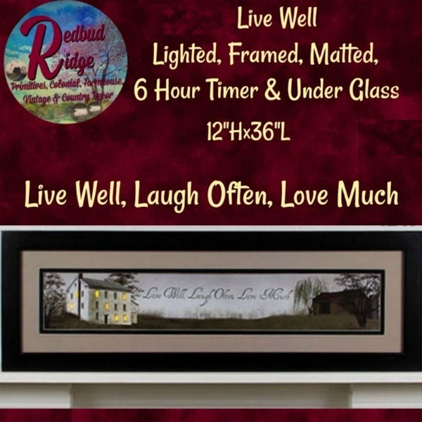 Live Well~Billy Jacobs Framed, Matted, Glass Front, Radiant LED 12"x36"