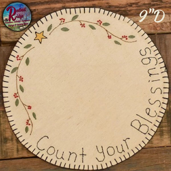 Count Your Blessings Embroidered Candle Mat 9"D