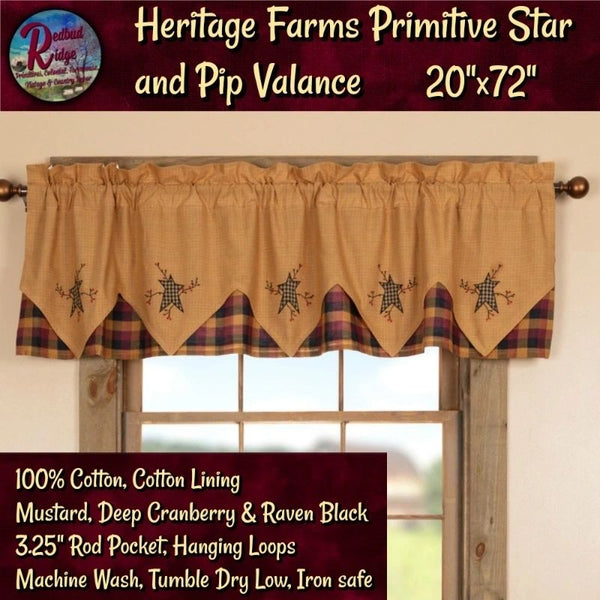 Heritage Farms Primitive Check Star & Pip Curtain Valance