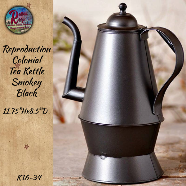 Reproduction Colonial Tea Kettle Smokey Black