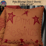 Prim Blessings 12" or 18" Square Star & Berries Pillow Burgundy & Tan