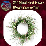 Large Mixed Field Flower 24"D Wreath