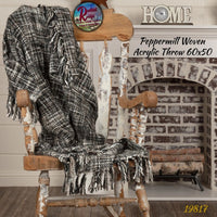 Peppermill Soft Black, Charcoal Grey & Marshmallow Woven Acrylic Woven Blanket 50"x60"