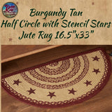 Burgundy Tan Stencil Stars Jute Half Rug 16.5" x 33"