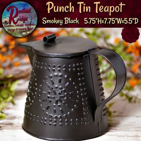 Primitive Colonial Black Punch Tin Tea Pot