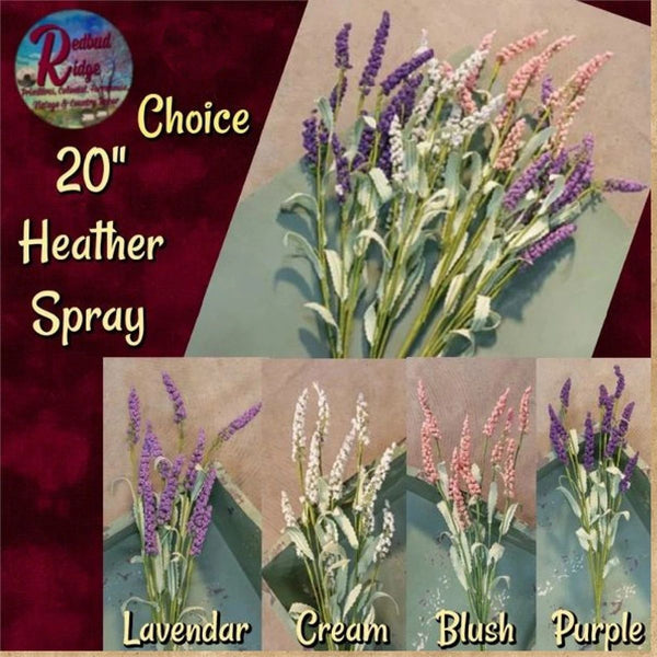 Heather Spray Bush, 20" Choice Lavender, Cream Blush or Purple