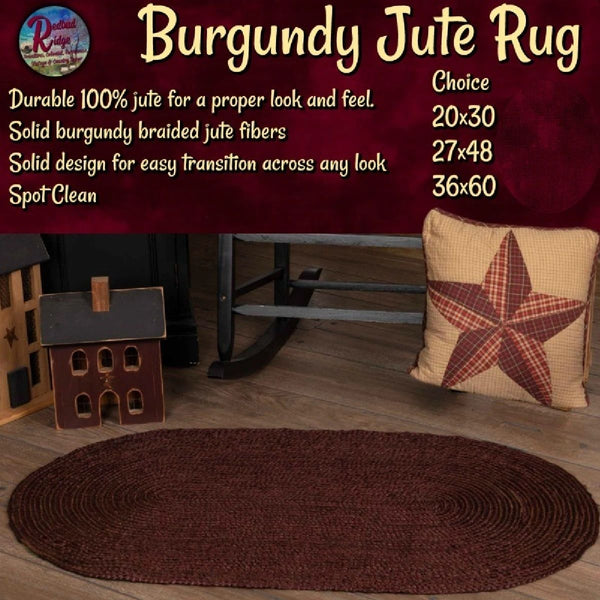 Solid Cranberry/Burgundy Jute Rug 27x48 or 36x60 Choice