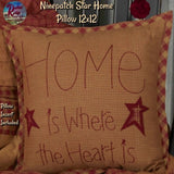 Pillow Primitive Star Burgundy Tan Home is Where the Heart is ~ Ninepatch Star Collection