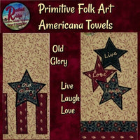 Primitive Folk Art Americana Liberty Star Towel Old Glory or Live Laugh Love