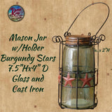 Mason Jar w/Holder and Burgundy Stars