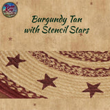 Burgundy Tan Stencil Stars Jute Half Rug 16.5" x 33"