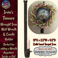 Wrought Iron Wall Wreath & Candle Holder 19"