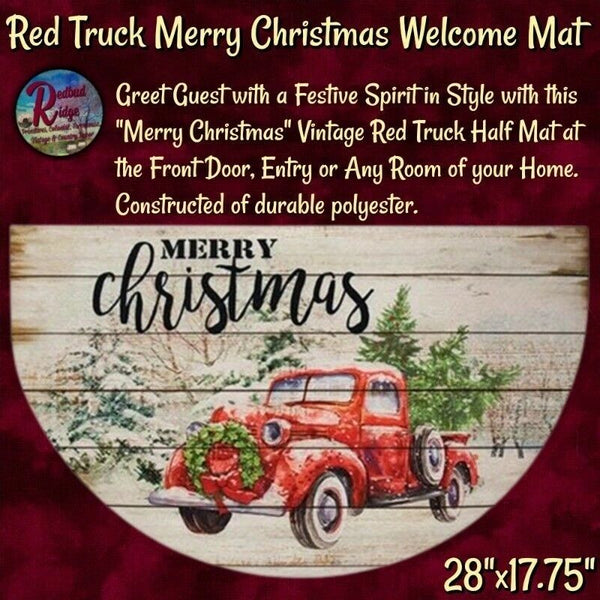 Merry Christmas Red Truck Rug Mat 28x17.75