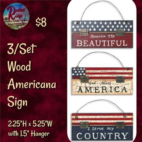 Hanging Distressed Aged Wood Americana Set of 3 Signs
