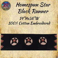 Homespun 3 Star Black Embroidered Runner