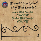 Wrought Iron Scroll Flag Wall Holder Bracket House or Garden
