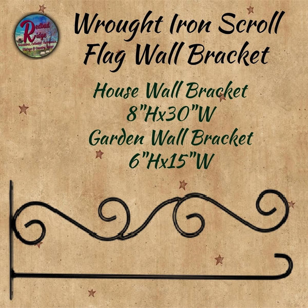 Wrought Iron Scroll Flag Wall Holder Bracket House or Garden