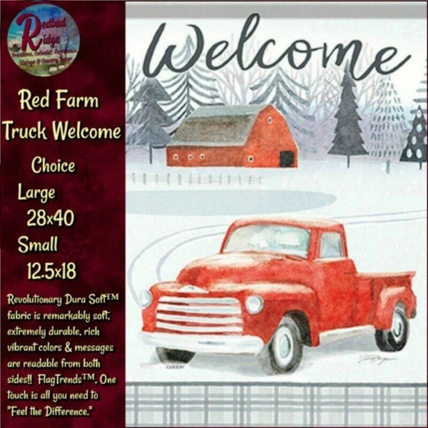 NEW Winter Christmas WELCOME Red Truck Garden or Large Flag