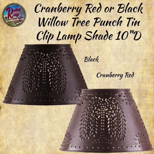 Lamp Shade Punch Tin Willow Tree 10"D Black or Cranberry Red